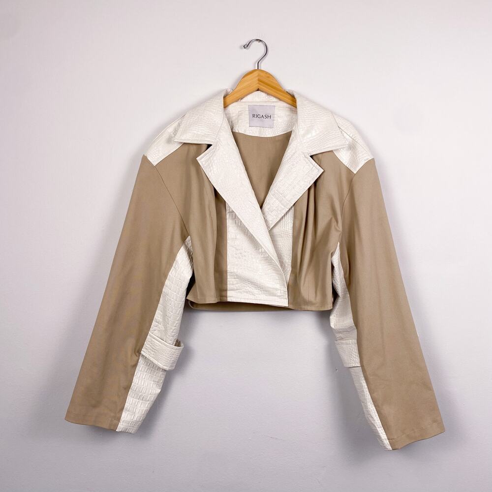 Rigash Faux Snakeskin Canvas Cropped Jacket